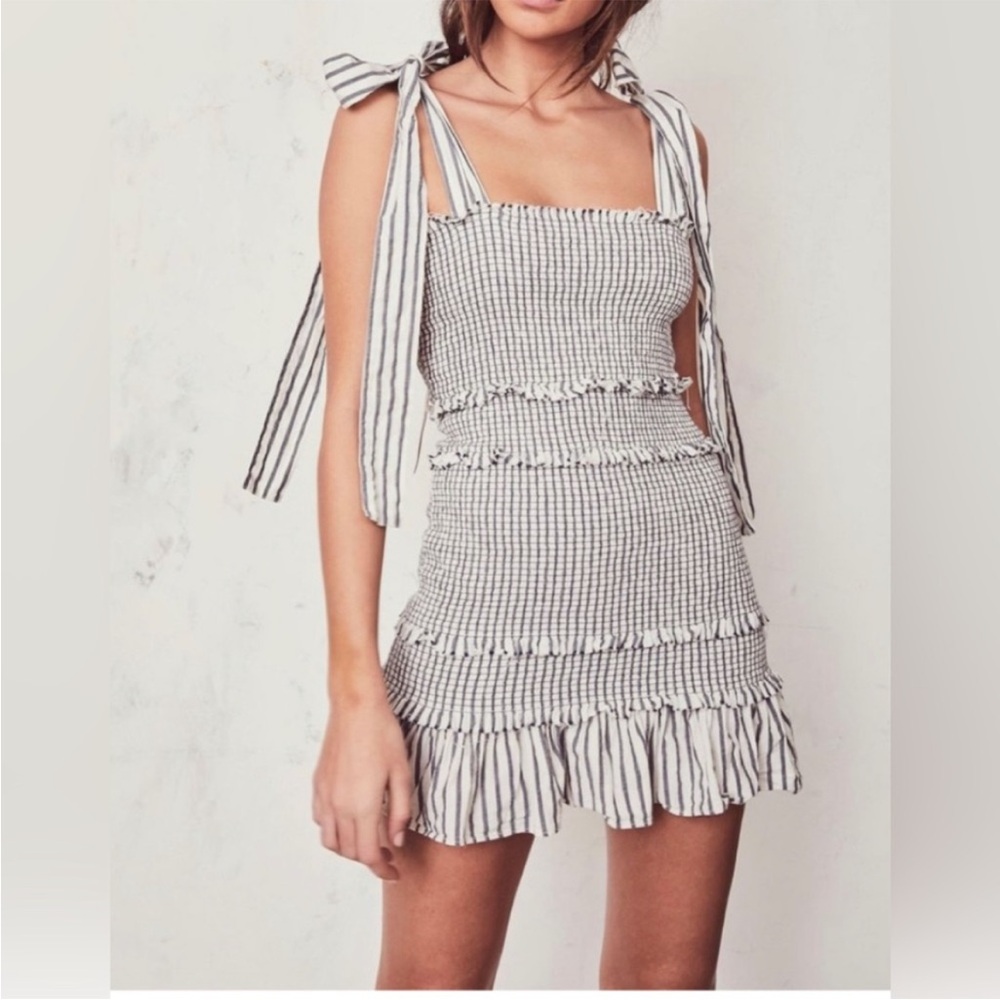 LoveShackFancy Belle Stripe Smocked Tiered Mini Dress